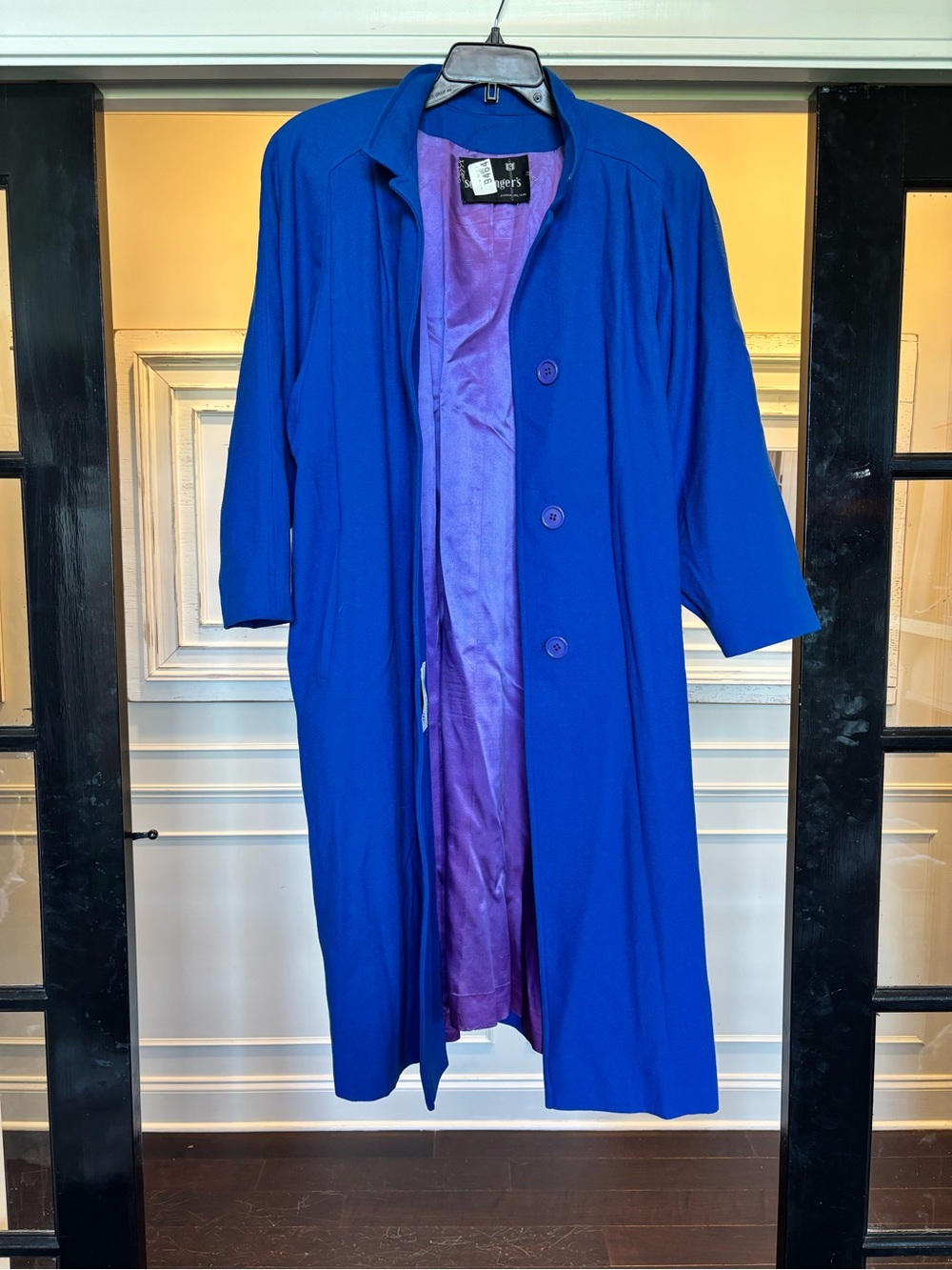 VTG Fleurette of California Royal Blue 100% Wool Long Overcoat - Purple Satin  M